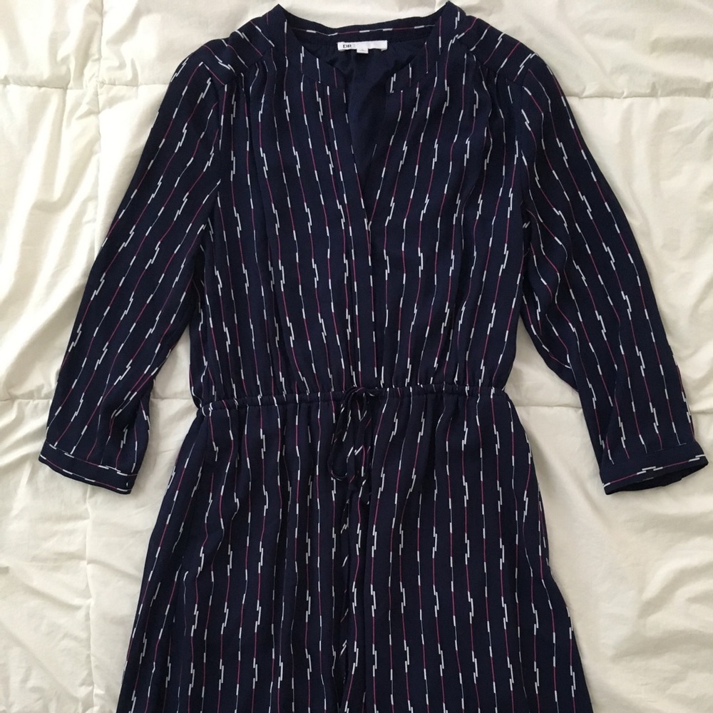 Navy dress with white and pink print